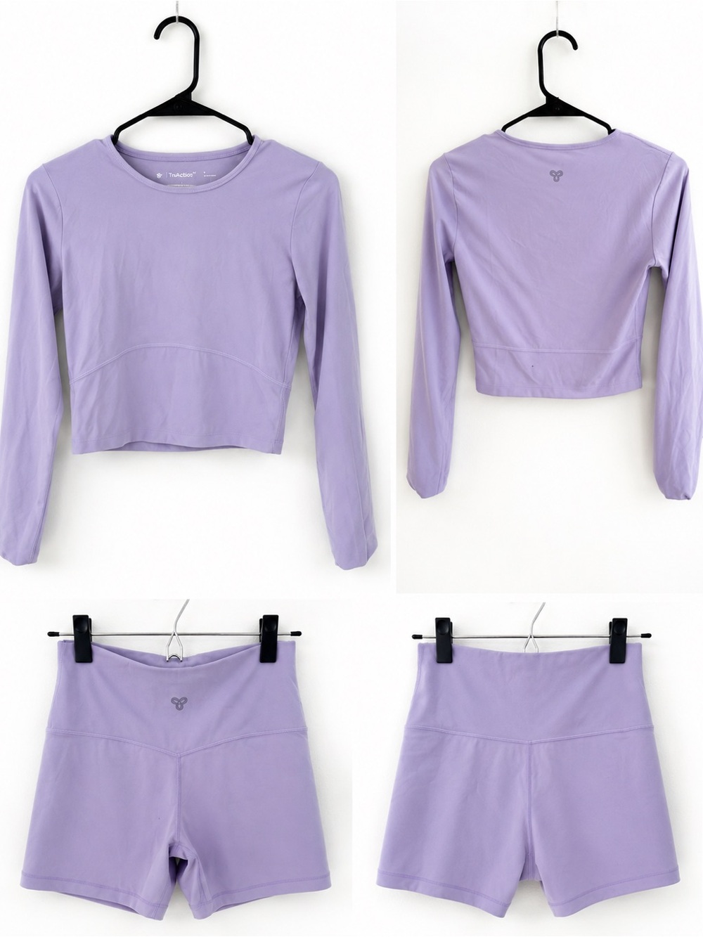 Aritzia TnAction Lilac Matching Workout Set Long Sleeve Crop Top & Biker Shorts